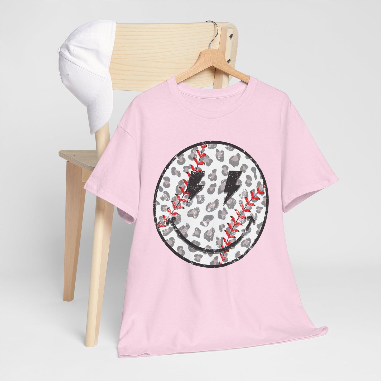 Baseball Leopard Smiley Face Graphic Shirt