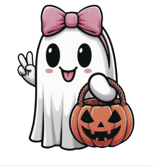 Halloween Bag Design -  Girl Ghost Holding Pumpkin Bucket