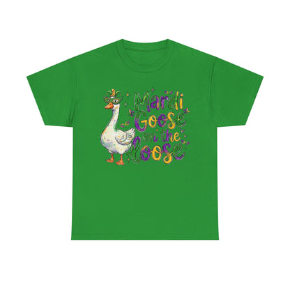Mardi Gras Goose on the Loose Design on a Gildan T-Shirt