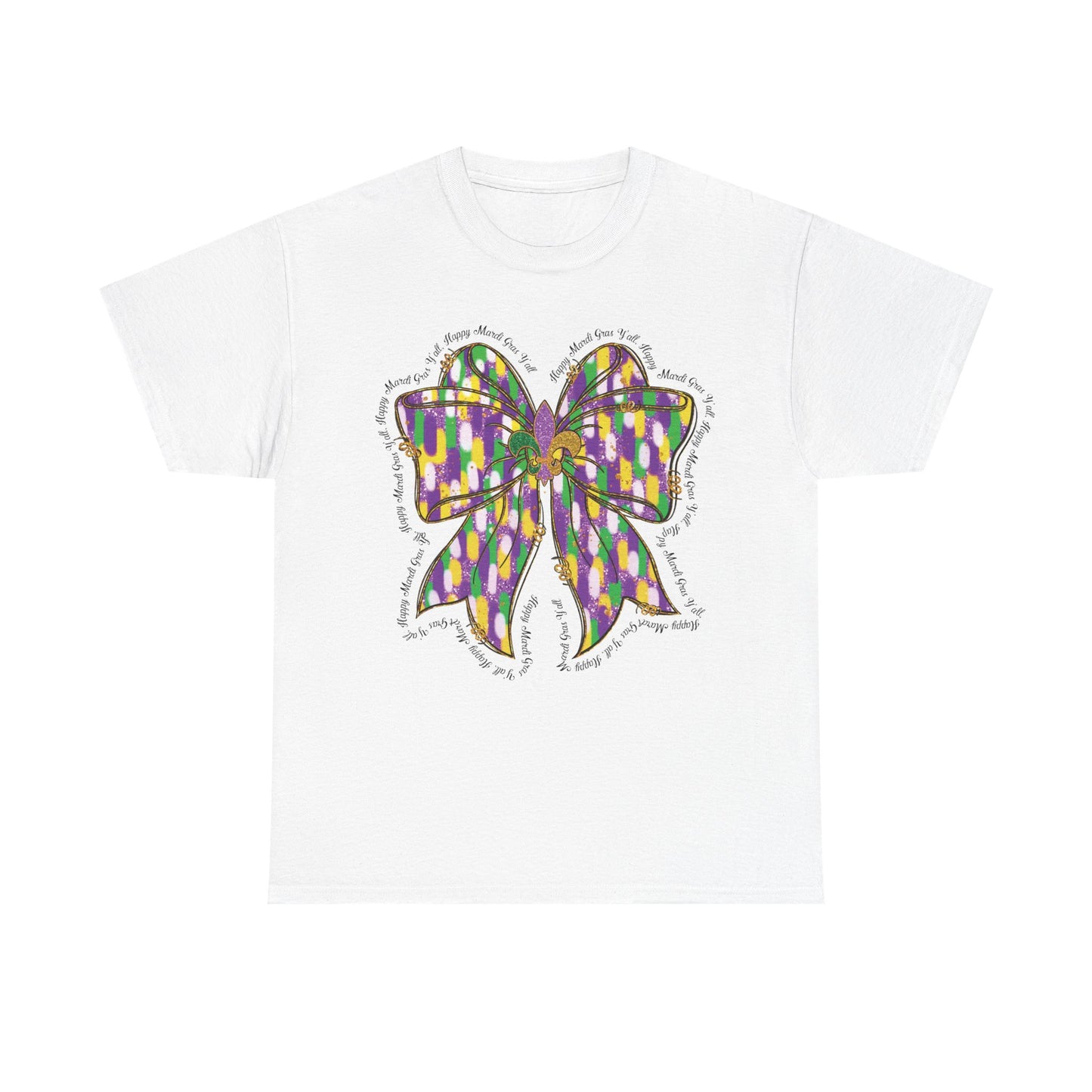 Mardi Gras Croquette Bow on a Gildan T-Shirt