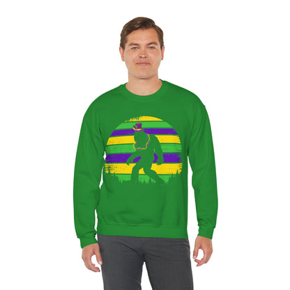 Mardi Gras Bigfoot Sasquatch on a Gildan Sweatshirt