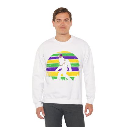 Mardi Gras Bigfoot Sasquatch on a Gildan Sweatshirt