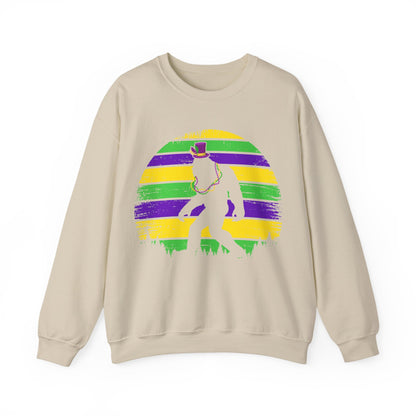 Mardi Gras Bigfoot Sasquatch on a Gildan Sweatshirt