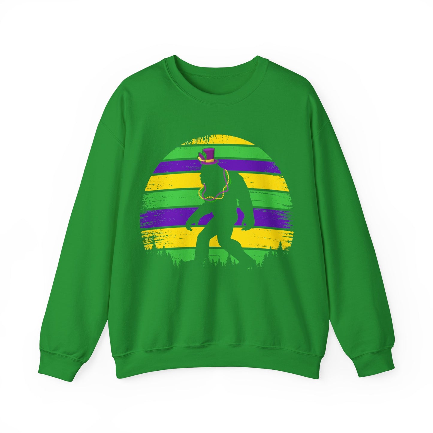 Mardi Gras Bigfoot Sasquatch on a Gildan Sweatshirt