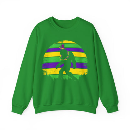 Mardi Gras Bigfoot Sasquatch on a Gildan Sweatshirt