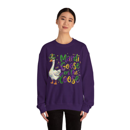 Mardi Gras Goose on the Loose Design on a Gildan Sweatshirt