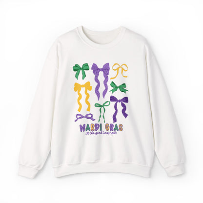 Mardi Gras Croquette Bow on a Gildan Sweatshirt