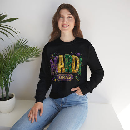 Mardi Gras Faux Yarn Design on a Gildan Sweatshirt