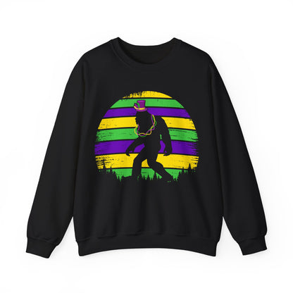 Mardi Gras Bigfoot Sasquatch on a Gildan Sweatshirt