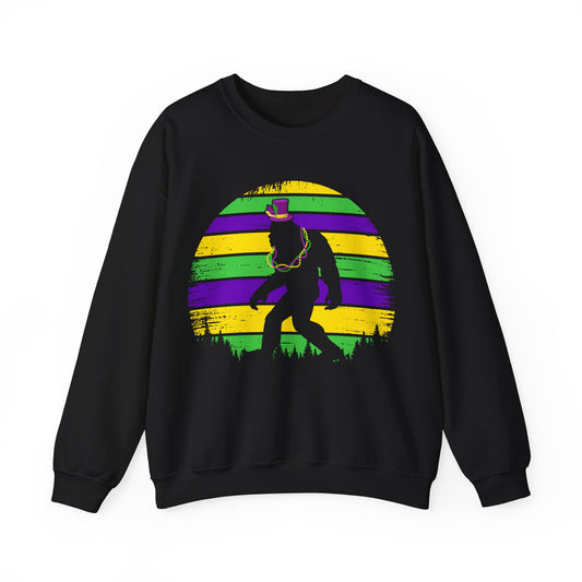 Mardi Gras Bigfoot Sasquatch on a Gildan Sweatshirt