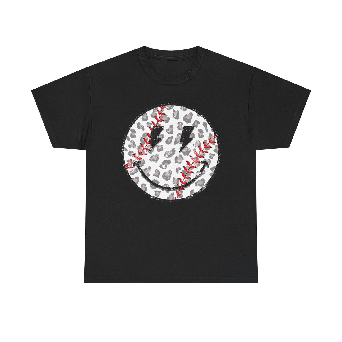 Baseball Leopard Smiley Face Graphic Shirt