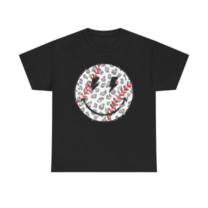 Baseball Leopard Smiley Face Graphic Shirt