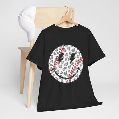 Baseball Leopard Smiley Face Graphic Shirt