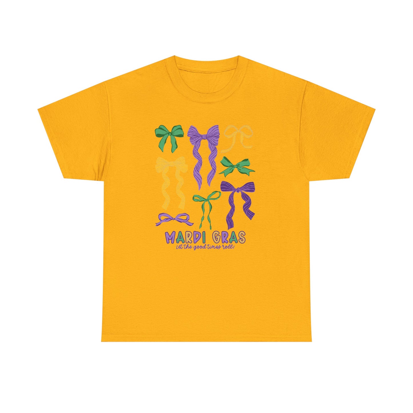 Mardi Gras Croquette Bow on a Gildan T-Shirt
