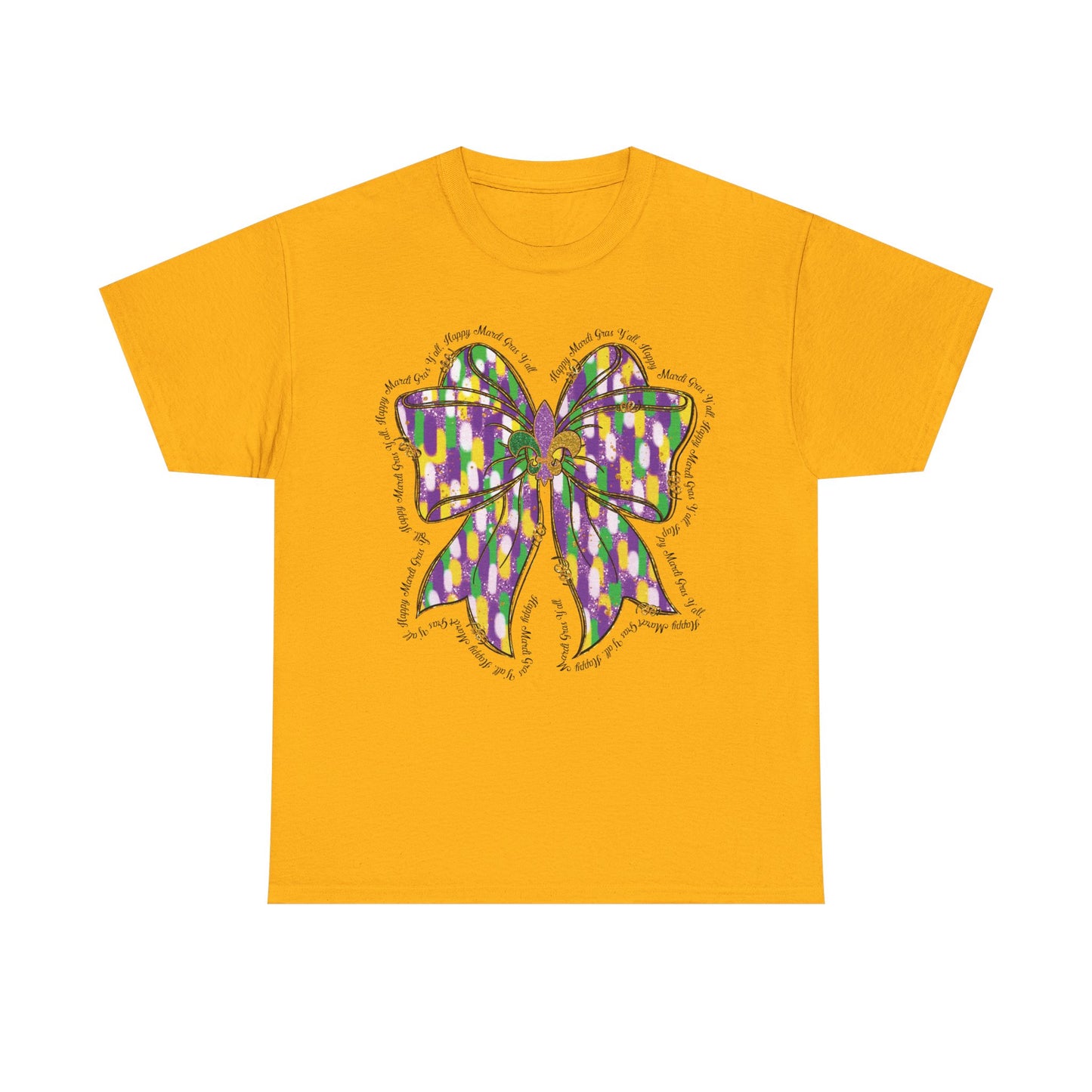 Mardi Gras Croquette Bow on a Gildan T-Shirt