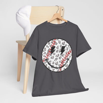 Baseball Leopard Smiley Face Graphic Shirt