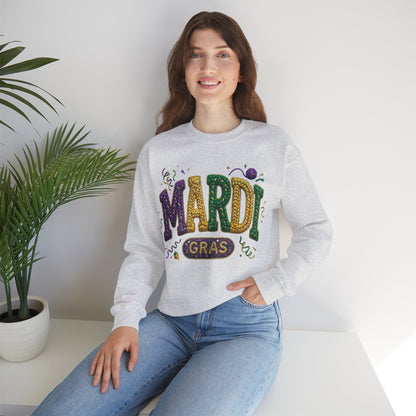 Mardi Gras Faux Yarn Design on a Gildan Sweatshirt