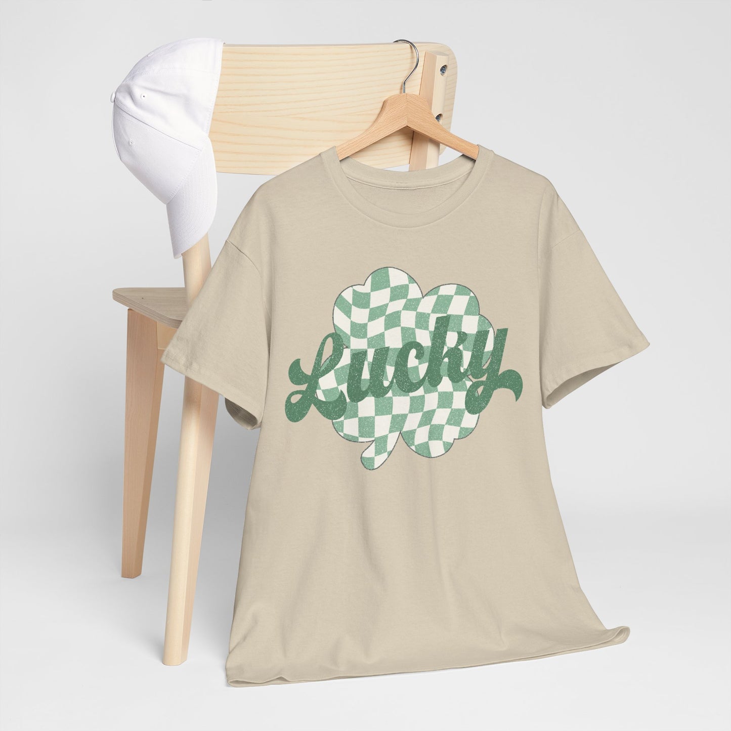 Lucky Checkered Clover on a Gildan Shirt