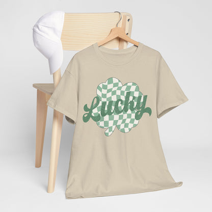 Lucky Checkered Clover on a Gildan Shirt