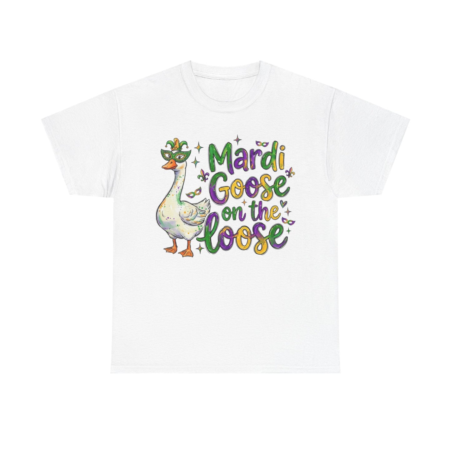 Mardi Gras Goose on the Loose Design on a Gildan T-Shirt