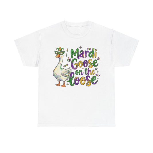 Mardi Gras Goose on the Loose Design on a Gildan T-Shirt