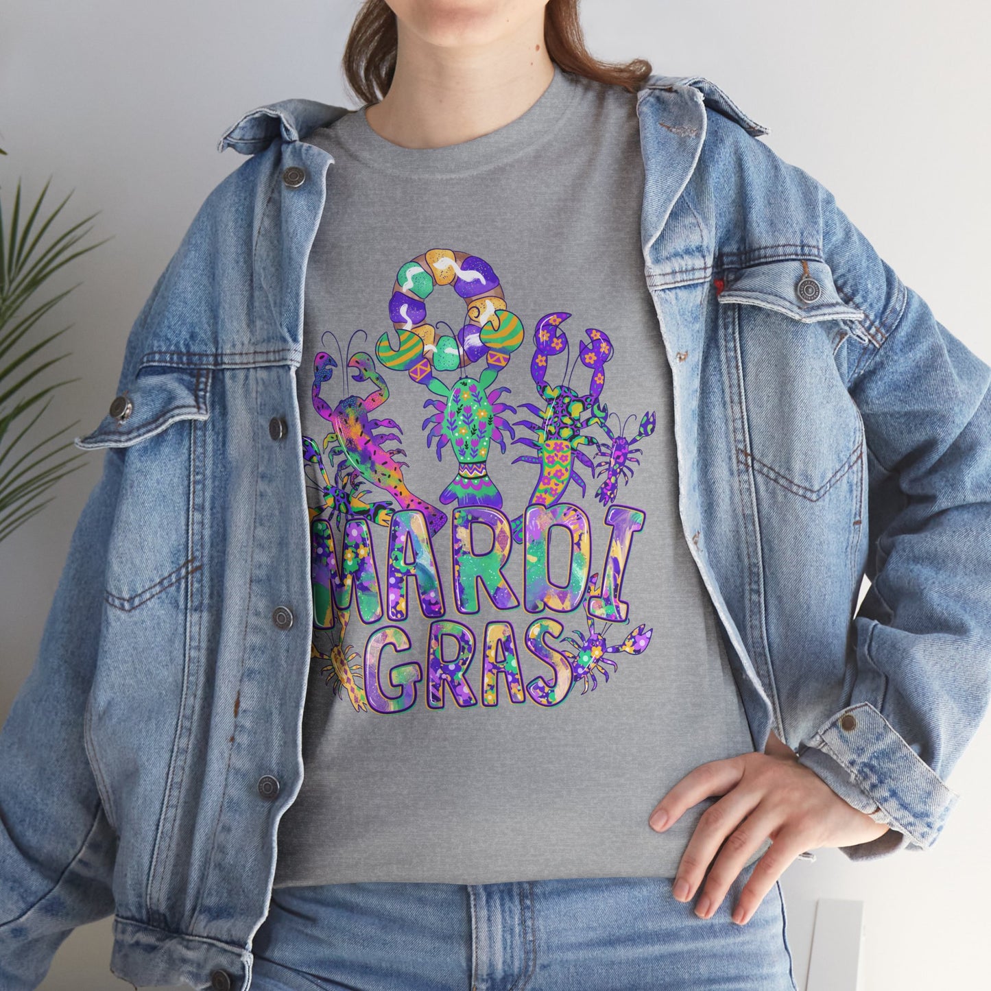 Mardi Gras Watercolor Crawfish on a Gildan T-Shirt