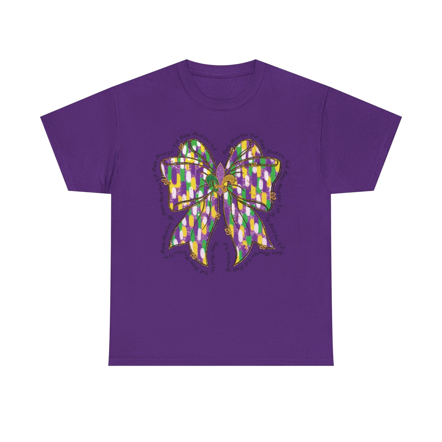 Mardi Gras Croquette Bow on a Gildan T-Shirt