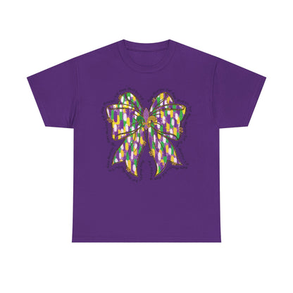 Mardi Gras Croquette Bow on a Gildan T-Shirt