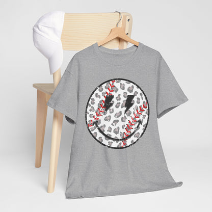 Baseball Leopard Smiley Face Graphic Shirt