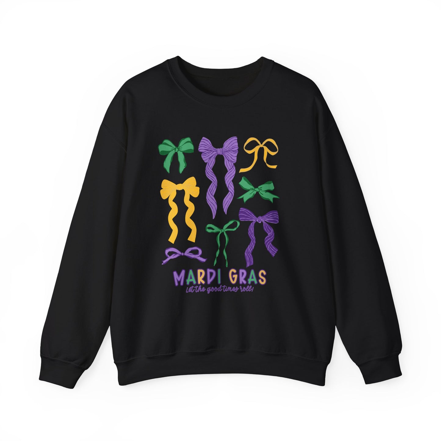 Mardi Gras Croquette Bow on a Gildan Sweatshirt