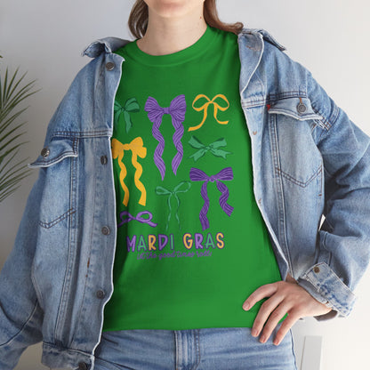 Mardi Gras Croquette Bow on a Gildan T-Shirt