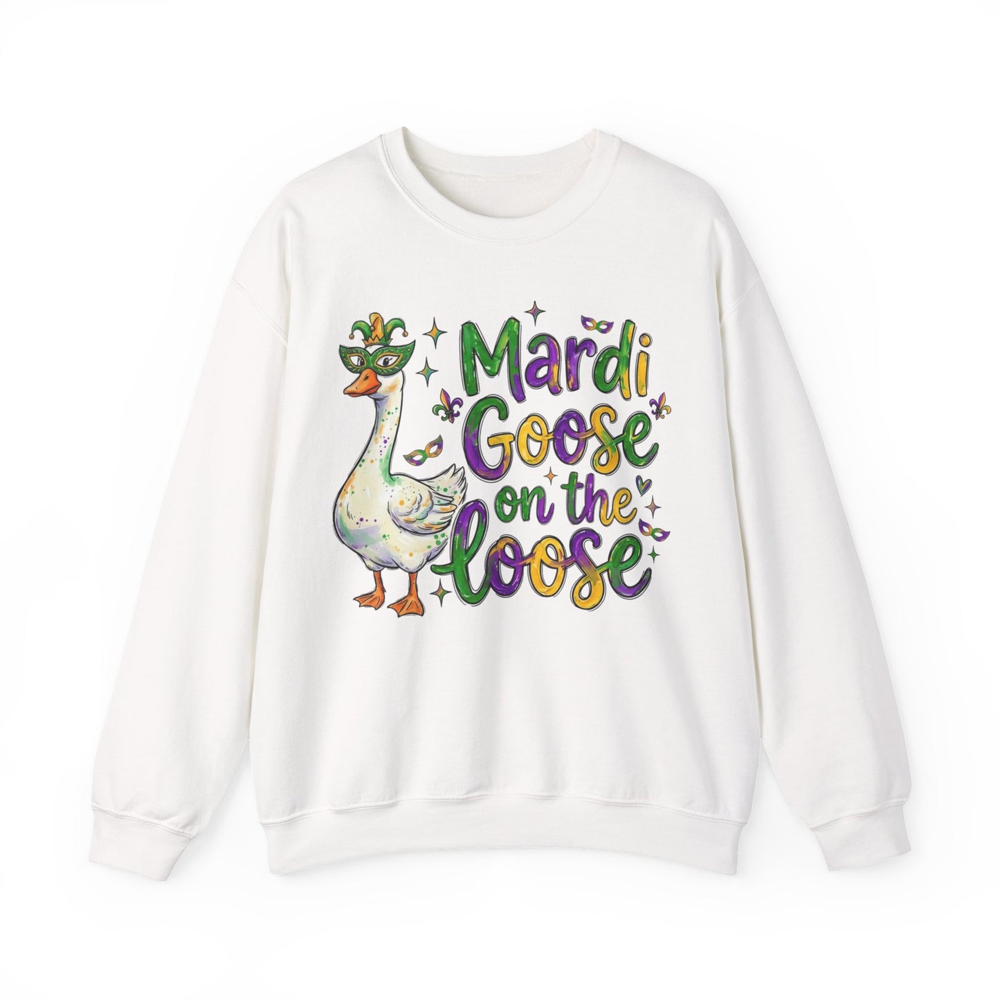 Mardi Gras Goose on the Loose Design on a Gildan Sweatshirt