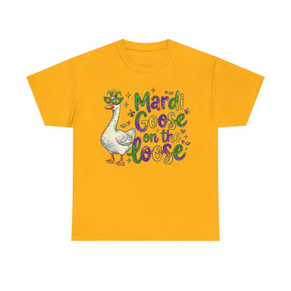 Mardi Gras Goose on the Loose Design on a Gildan T-Shirt