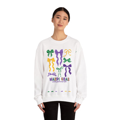 Mardi Gras Croquette Bow on a Gildan Sweatshirt