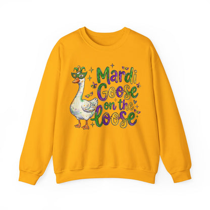 Mardi Gras Goose on the Loose Design on a Gildan Sweatshirt
