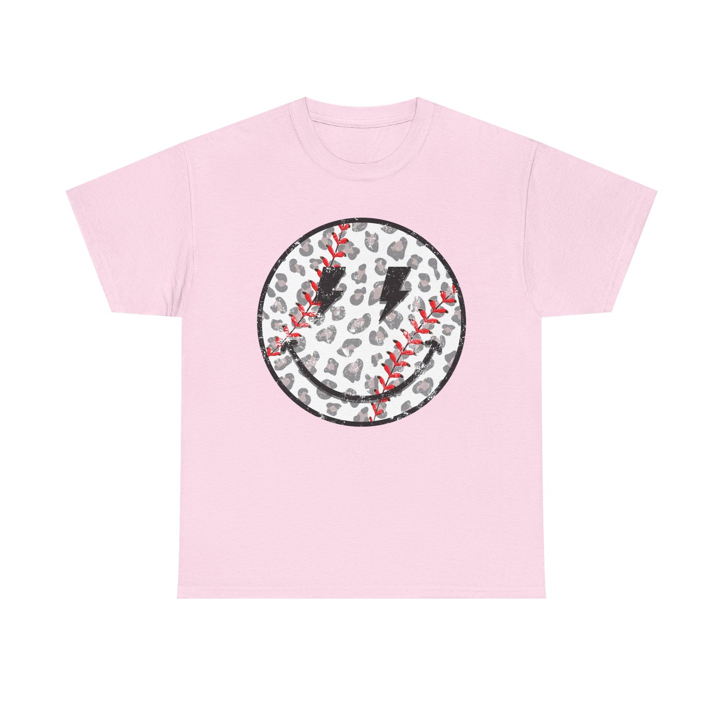 Baseball Leopard Smiley Face Graphic Shirt