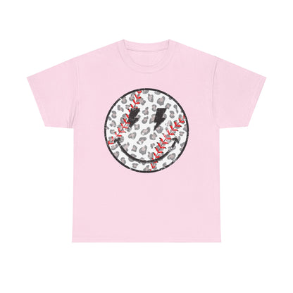 Baseball Leopard Smiley Face Graphic Shirt