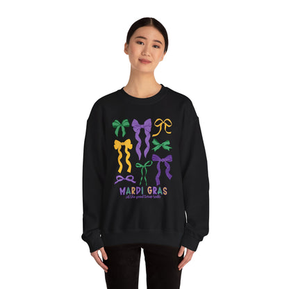 Mardi Gras Croquette Bow on a Gildan Sweatshirt