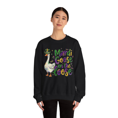 Mardi Gras Goose on the Loose Design on a Gildan Sweatshirt