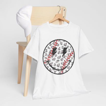 Baseball Leopard Smiley Face Graphic Shirt