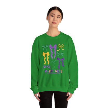 Mardi Gras Croquette Bow on a Gildan Sweatshirt