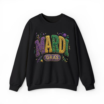 Mardi Gras Faux Yarn Design on a Gildan Sweatshirt