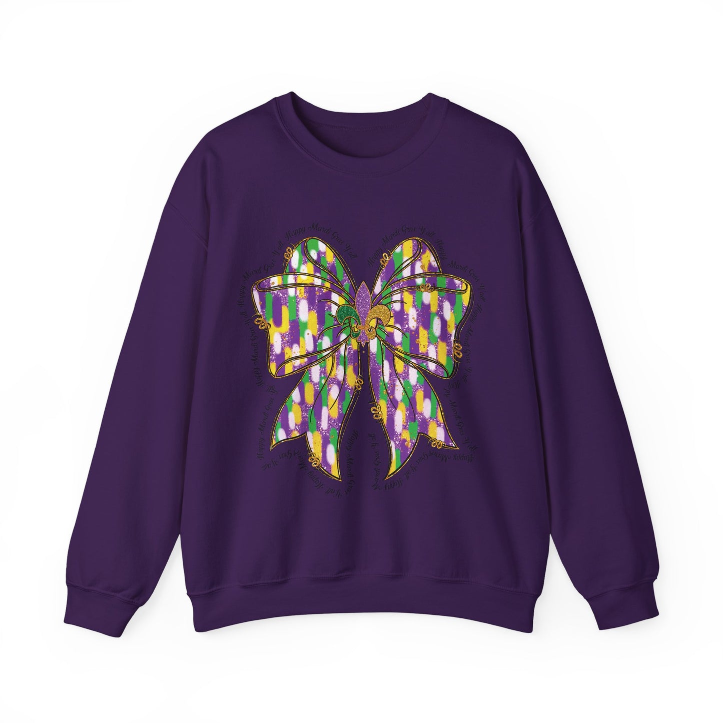 Mardi Gras Croquette Bow on a Gildan Sweatshirt