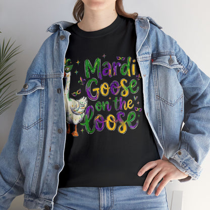 Mardi Gras Goose on the Loose Design on a Gildan T-Shirt