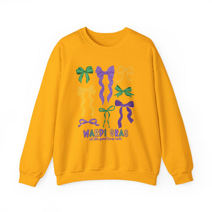 Mardi Gras Croquette Bow on a Gildan Sweatshirt
