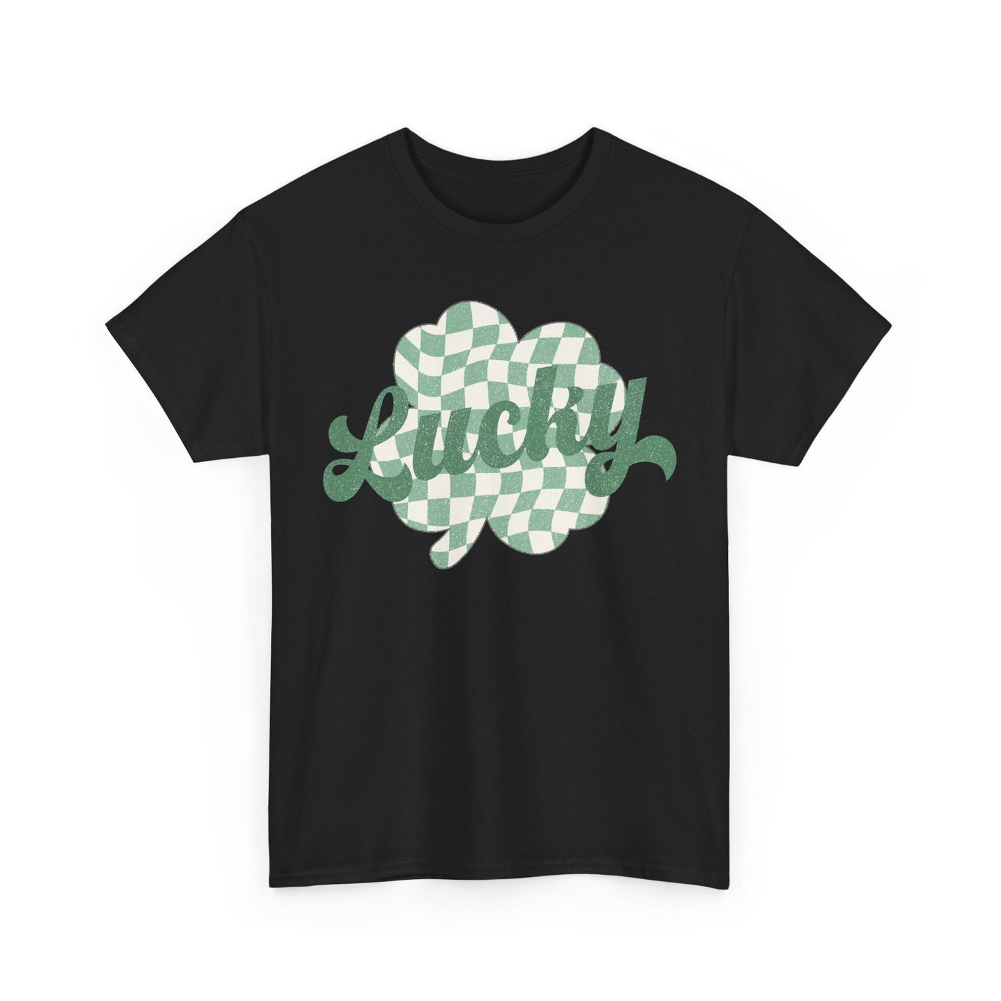 Lucky Checkered Clover on a Gildan Shirt