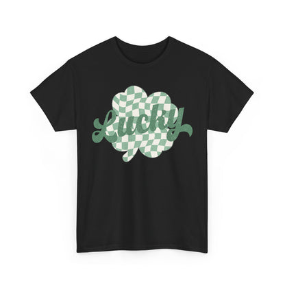 Lucky Checkered Clover on a Gildan Shirt