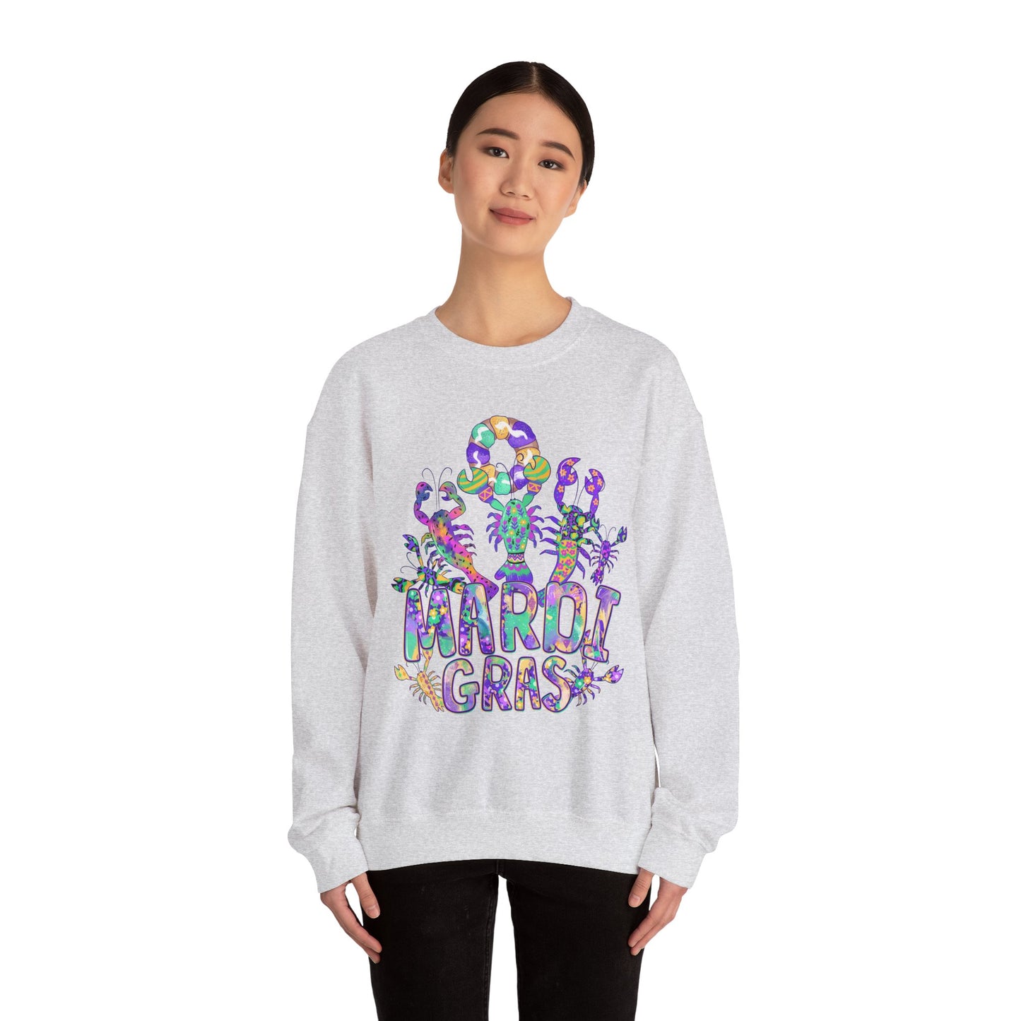 Mardi Gras Watercolor Crawfish on a Gildan Sweatshirt