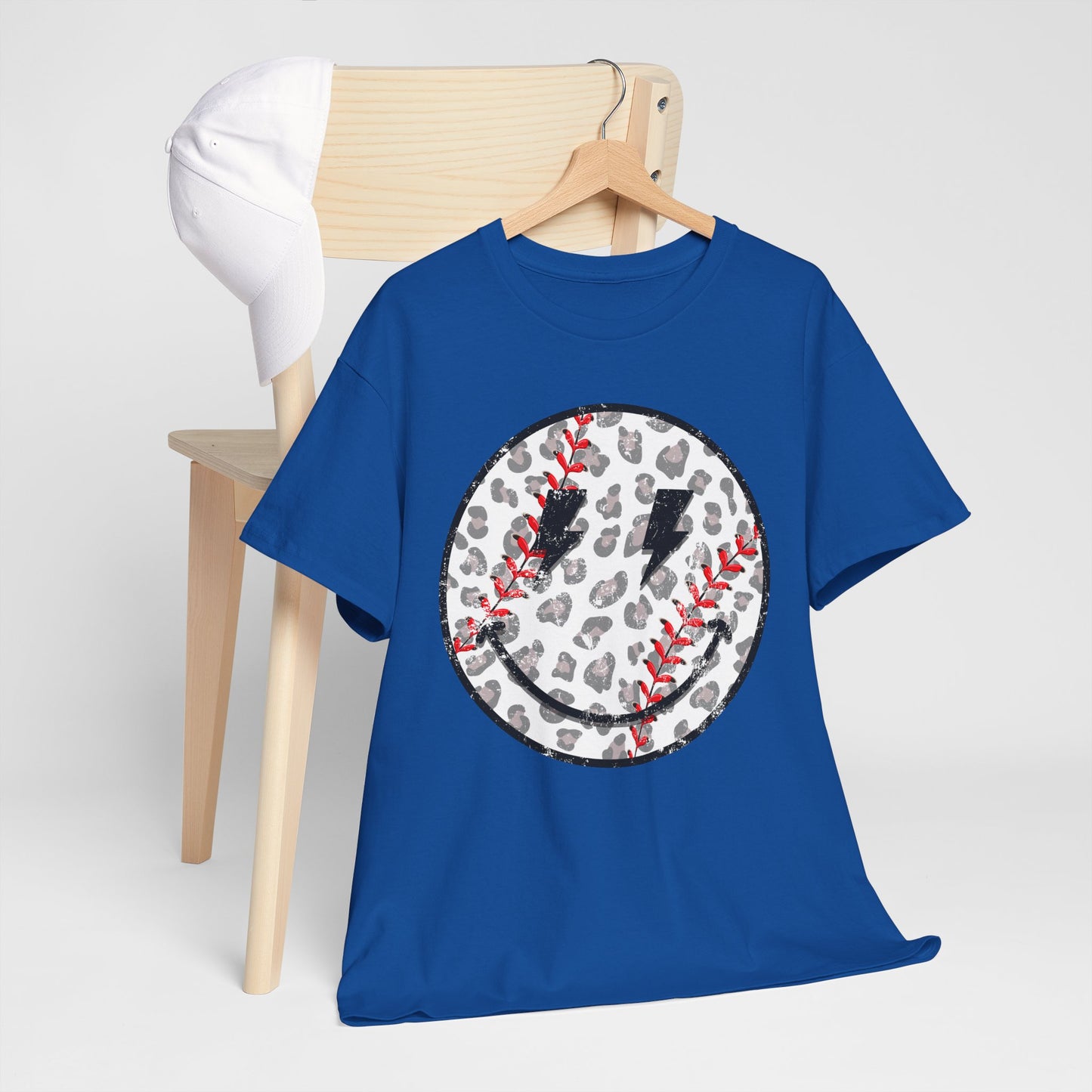 Baseball Leopard Smiley Face Graphic Shirt