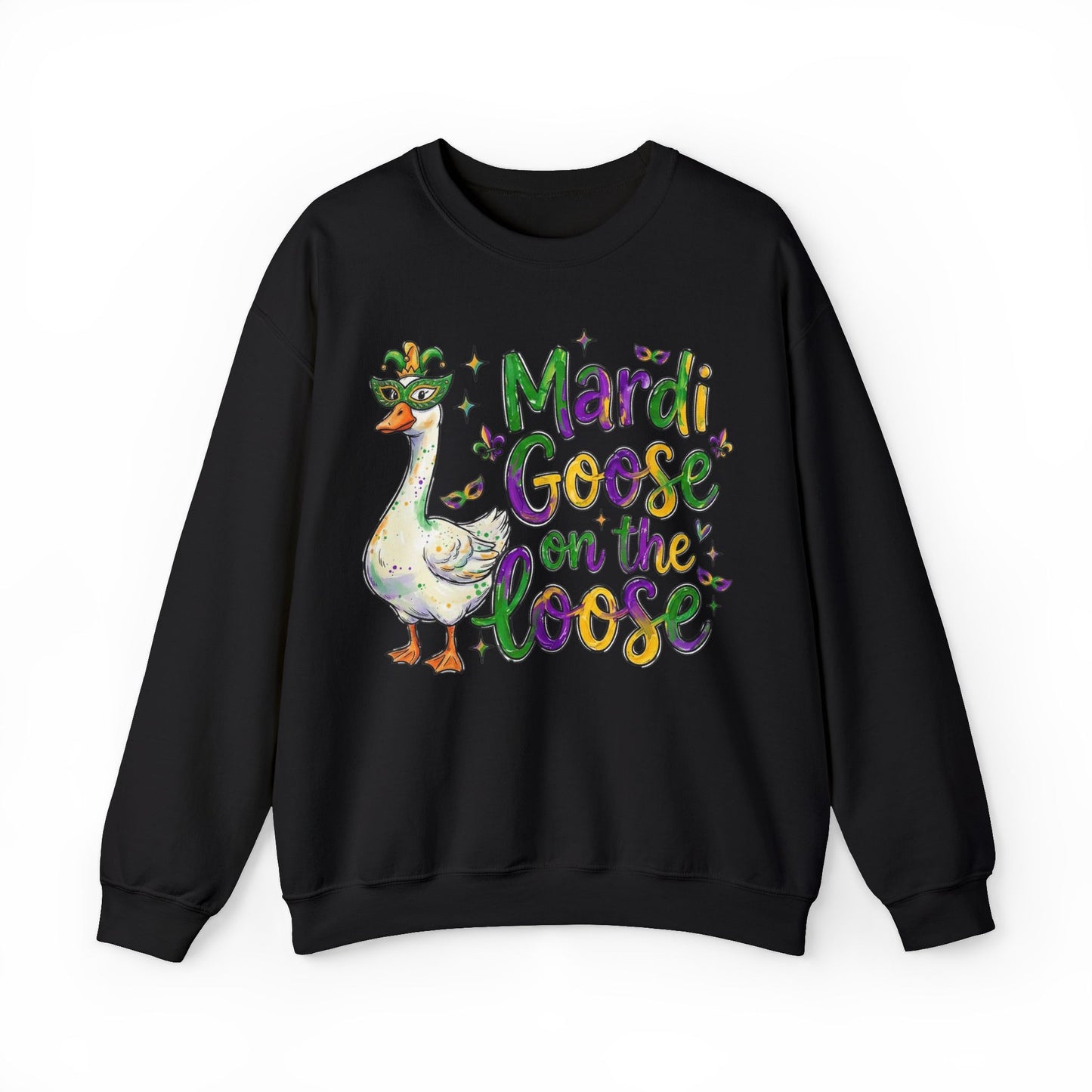 Mardi Gras Goose on the Loose Design on a Gildan Sweatshirt